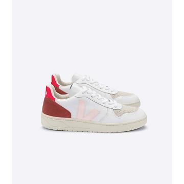 Veja V-10 LEATHER Women's Sneakers White/Red | CA 639BEX